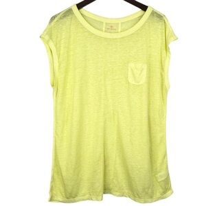 Talbots Sheer Neon Yellow Sleeveless Crew Neck With Breast Pocket Top L